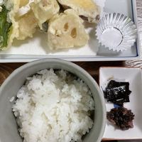 Rice and tempura  at Kisaki Yudoufu in Kyoto