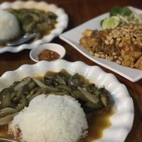 Fried eggplant and tofu pad thai  at Phonheuang Cafe in Luang Prabang