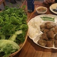 Build your own - crispy springroll pieces are wrapped in salad with herbs & banana blossom at Phonheuang Cafe in Luang Prabang