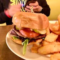 Impossible burger with fries at Beelman's in Los Angeles