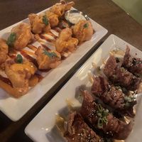 Cauli buffalo wings and tofu wontons   at Beelman's in Los Angeles