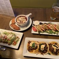 Green tomatoes chili tacos and tacquitos  at Beelman's in Los Angeles
