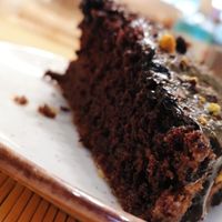 Chocolate cake at Peas in Athens