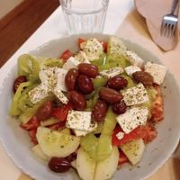 Greek salad with vegan feta at Peas in Athens