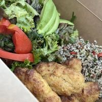 Buddha bowl with tofu nuggets  at Peas in Athens