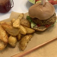 Lentil burger  at Peas in Athens