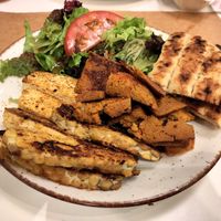 Seitan, tofu and tempeh platter at Peas in Athens