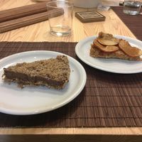 Chocolate cake and apple cake at Peas in Athens