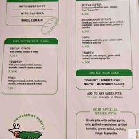 Menu at Peas in Athens