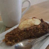 Raw apple cake & soya cappuccino. Yum! at Peas in Athens