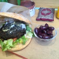 Mushroom burger at Peas in Athens