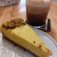 Lemon cake and iced cappucino at Peas in Athens