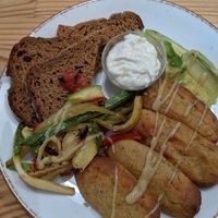 one of the breakfast plates with tofu nuggets at Peas in Athens