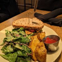 Tempeh sandwich with the amazing wedges at Hello 123 in Toronto