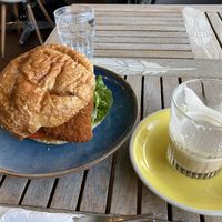 Tropical chick’un burger with Prana chai  at Nature Cafe/Bar in Frankston