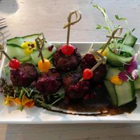 Eggplant balls, so amazing! at Nature Cafe/Bar in Frankston