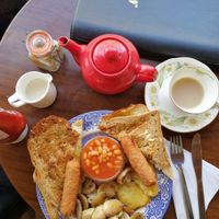 Vegan English breakfast for only 5.95 pounds including tea or coffee at The Happy Teapot in Worthing