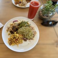 Scrabble tofu with rice, lentils and vegetables  at Shiva Cozinha Vegana in Florianopolis