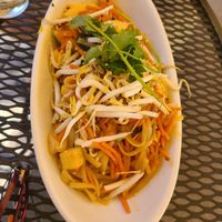 Pan fried noodles with rice noodle at Boulder Dushanbe Teahouse in Boulder