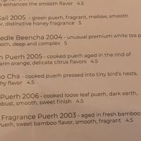 List of Puerh tea at Boulder Dushanbe Teahouse in Boulder