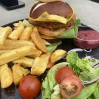 Vegan garden burger. Super filling!!  at The Barn in Scorton