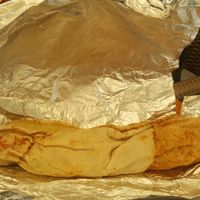 Falafel sandwich (very good although it does not seem like it), with Tahini at Farid in Dakar