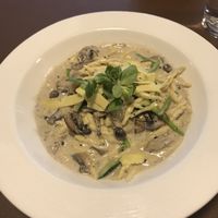 Black truffle pasta with cheese sauce for lunch at Mirror and Vegan Concept in Hong Kong Island