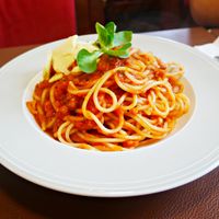 Spaghetti bolognese at Mirror and Vegan Concept in Hong Kong Island