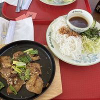 Vegan duck with rice noodles & sauce  at Bang Tofu in Bratislava