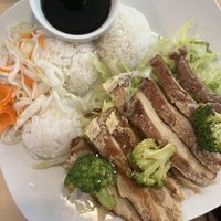 (28E) crispy fried mock duck with rice  at Bang Tofu in Bratislava