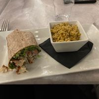 Vegan chicken wrap and lemon orzo  at Orapax in Norfolk