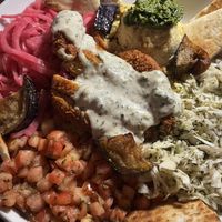 Vegan shawarma bowl with vegan Athenian chickenn  at Orapax in Norfolk