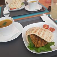 Falafel pita and soup at Lalitana Restaurant in Lagos