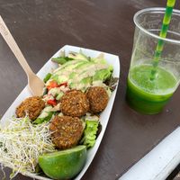 Amazing freshly prepared healthy vegan food! Air fried falafel and organic salad. Highly recommend  at Fruibies in Kuranda