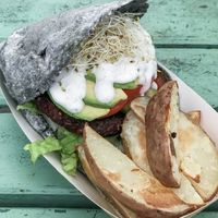 Burger and fries at Fruibies in Kuranda