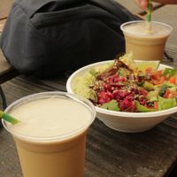 Salad with iced coffees at Fruibies in Kuranda