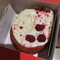 Red velvet doughnut 💚 at Rodeo Doughnuts - Shaftesbury Ave in London