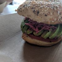 Avocado bagel at Pirate's Bone Burgers - Crossroads in Kansas City