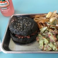 Beyond burger with guacamole and fries.  at Pirate's Bone Burgers - Crossroads in Kansas City