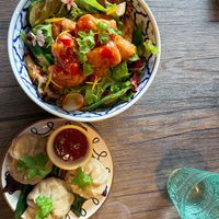 Tibetan momo and kaarage bowl  at LaLa Zorba ララ・ゾルバ in Naha