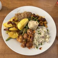 All you can eat buffet! Our first of five plates we ate!  at Chimy's in Zurich