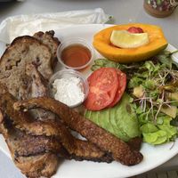 Vegan French Toast Plate at Island Vintage Coffee in Honolulu