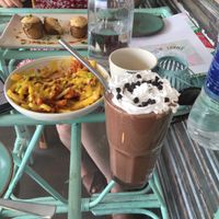 Chocolate milkshake, mock chicken fries and baked potato  at Smart Alec - Alternative Deli in Hyderabad