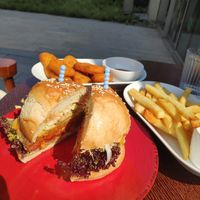 Delicious cheese burger, fries and nuggets at LN Fortunate Coffee in Shanghai