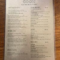 Menu at COOH Cafe in North Curl Curl