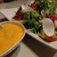 Big Salad (1080¥) with special vegan dressing made of carrots and onions.  at La Luce in Fujikawaguchiko