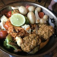 Vegan dish chickpea fritter, delicious! at Messinn in Reykjavik