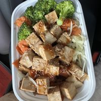 Teriyaki tofu w carrots & brown rice  at Noodles in Northampton
