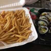 Veggie roll & LOTS of fries  at Fire Street Food in Savannah