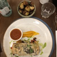 The mushrooms in filo dough on a layer of roasted veggies and a side of roast potatoes (or you can choose fries) at Trattoria AD 1530 in Mdina